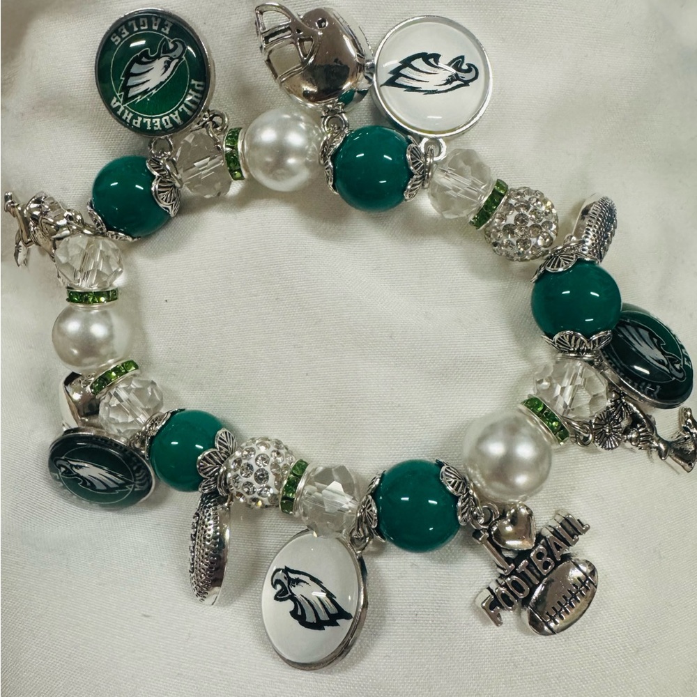 Philadelphia Eagles Green and Silver Charm Bracelet